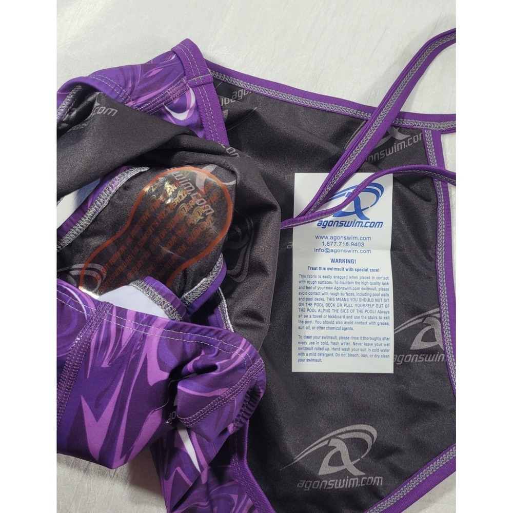 Agon Agonswim Women's Max Resist Thin Straps 1pc Purple Swirl Mist Swimsuit - 30 - Picture 3 of 4